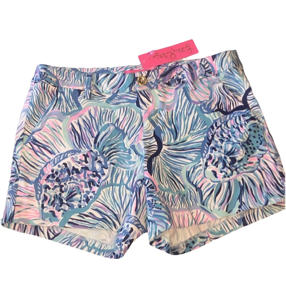 Lilly Pulitzer Women 4 Callahan Stretch Short Bermuda Blue Fishful Thinking NEW